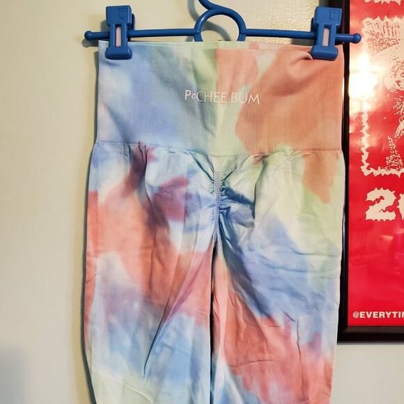 Pchee Bum Pastel Tie Dye Scrunch Athletic Leggings Size Small Pink Green Blue - Picture 5 of 7